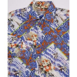 Etro Mens Silk Blue Orange Floral Paisley Bandana Long Sleeve Button-Up Shirt 42